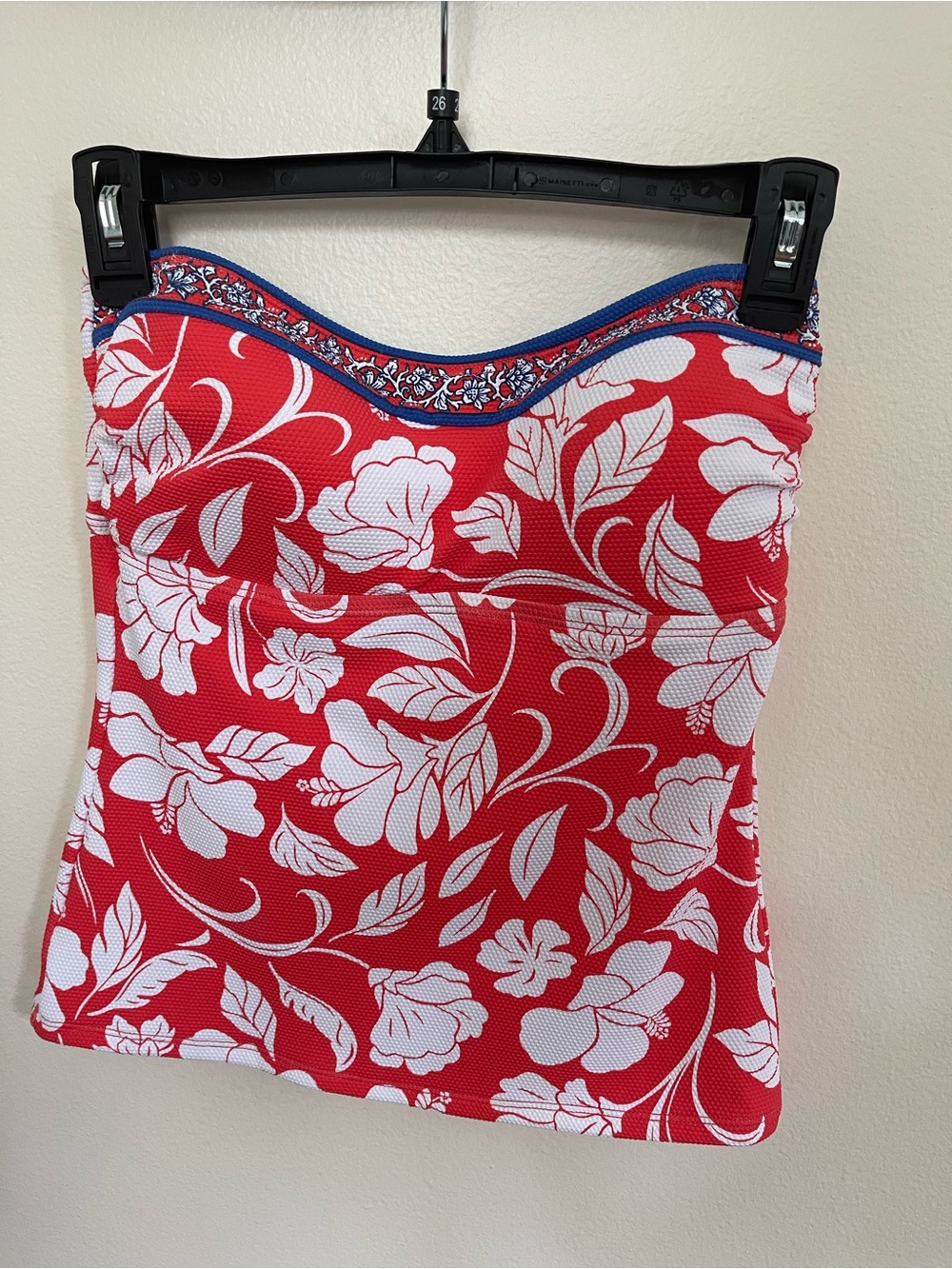 Tommy Bahama Red and White Floral Strapless Camisole with Blue Trim